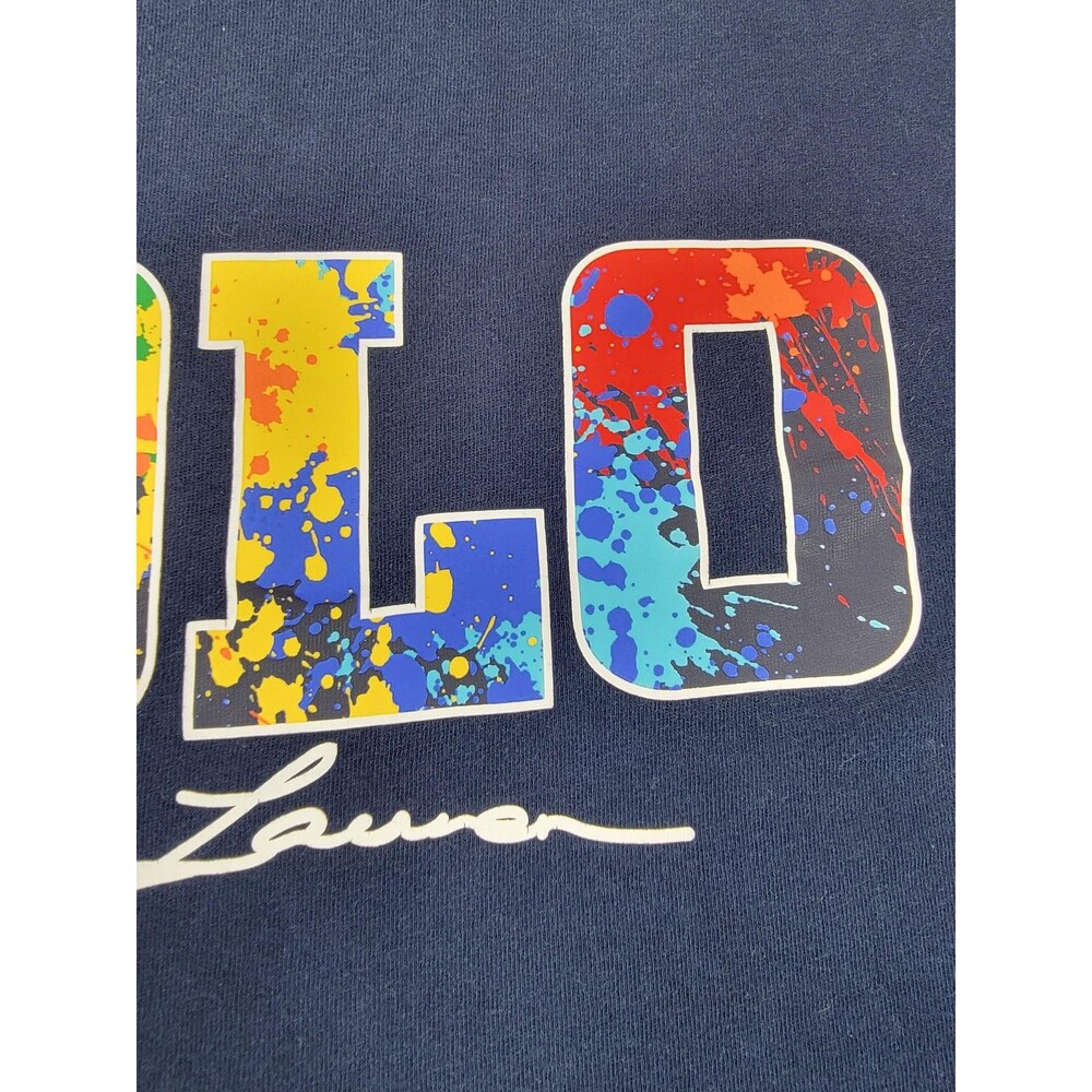 Polo Ralph Lauren Shirt Mens Medium Blue Classic Fit Splatter Spell Out Logo Tee - Picture 5 of 12